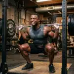 Homme musclé effectuant un squat en salle de musculation