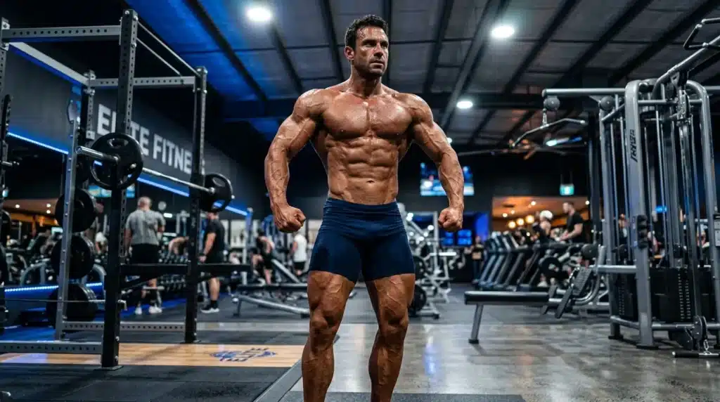 Homme très musclé posant dans une salle de sport moderne