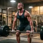 Homme musclé effectuant un soulevé de terre en salle de sport