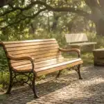 Bancs en bois sous les arbres d'un parc ombragé