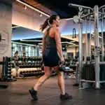 Femme s'entraînant avec haltère en salle de gym