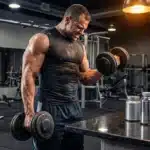 Homme musclé levant des haltères en salle de sport