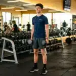 Adolescent tenant des haltères dans une salle de gym