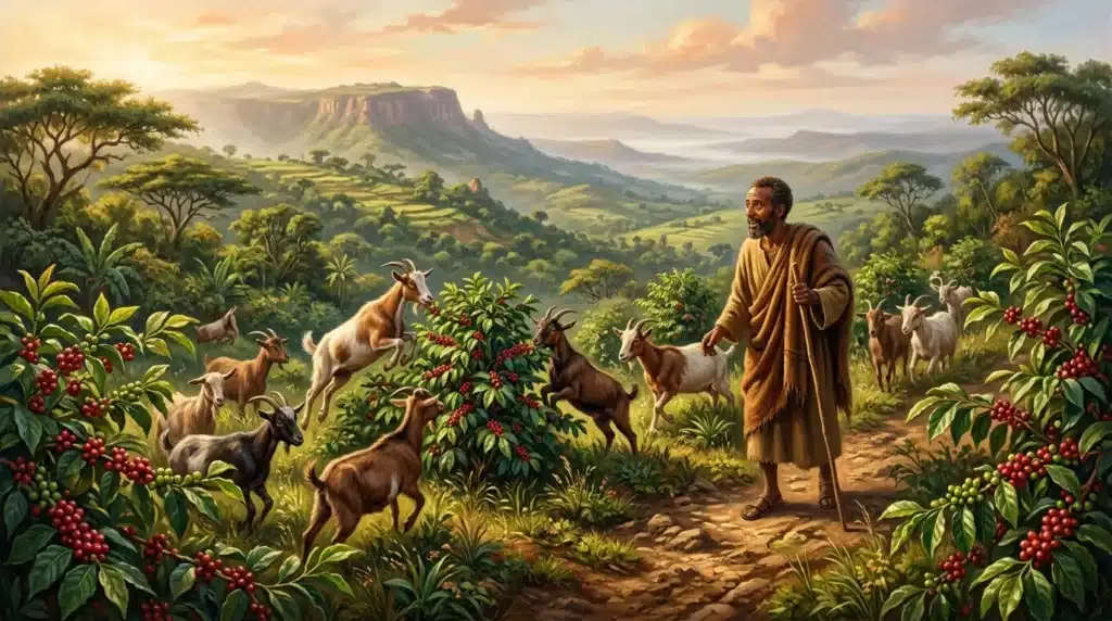 Berger gardant des chèvres dans un paysage montagneux verdoyant