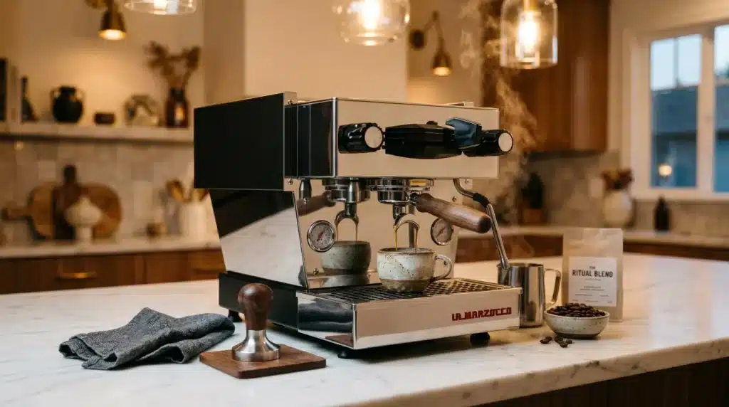Machine à espresso La Marzocco sur comptoir de cuisine élégante